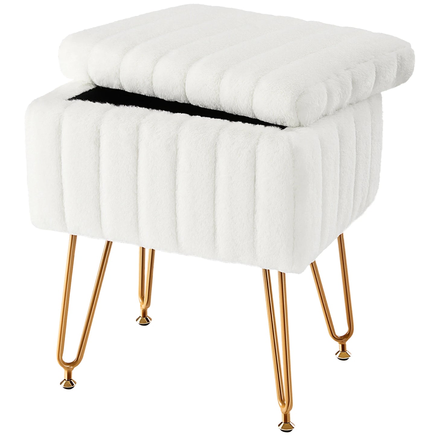Faux Fur Padded Hidden Storage Stools & Ottomans with 4 Metal Legs Anti-Slip Adjustable Feet for Home