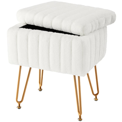 Faux Fur Padded Hidden Storage Stools & Ottomans with 4 Metal Legs Anti-Slip Adjustable Feet for Home