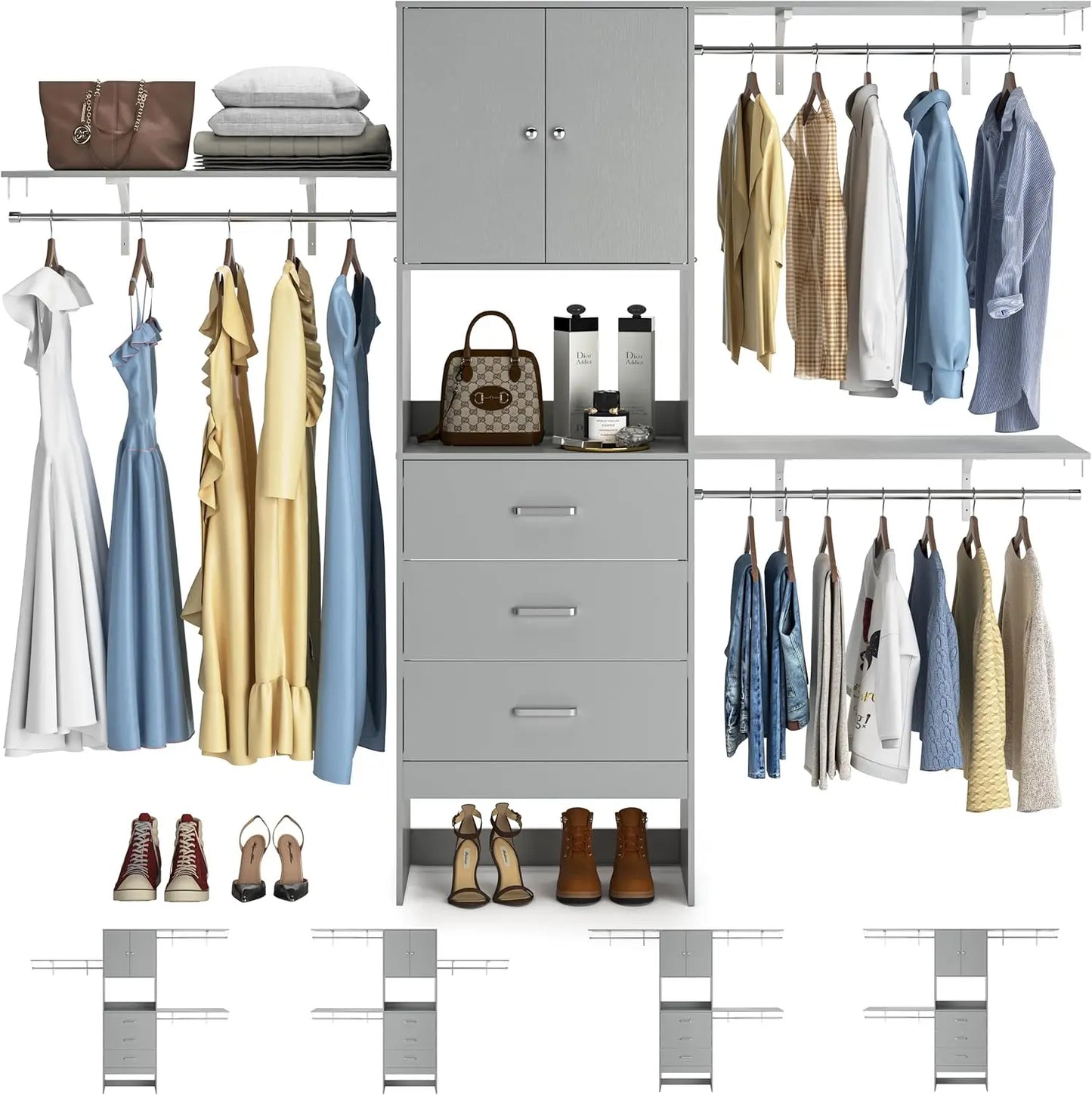 Walk In Closet System with Doors & 3 Shelving Towers