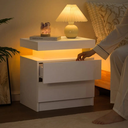 LED Nightstands with 2 Drawers for Bedroom, Living Room