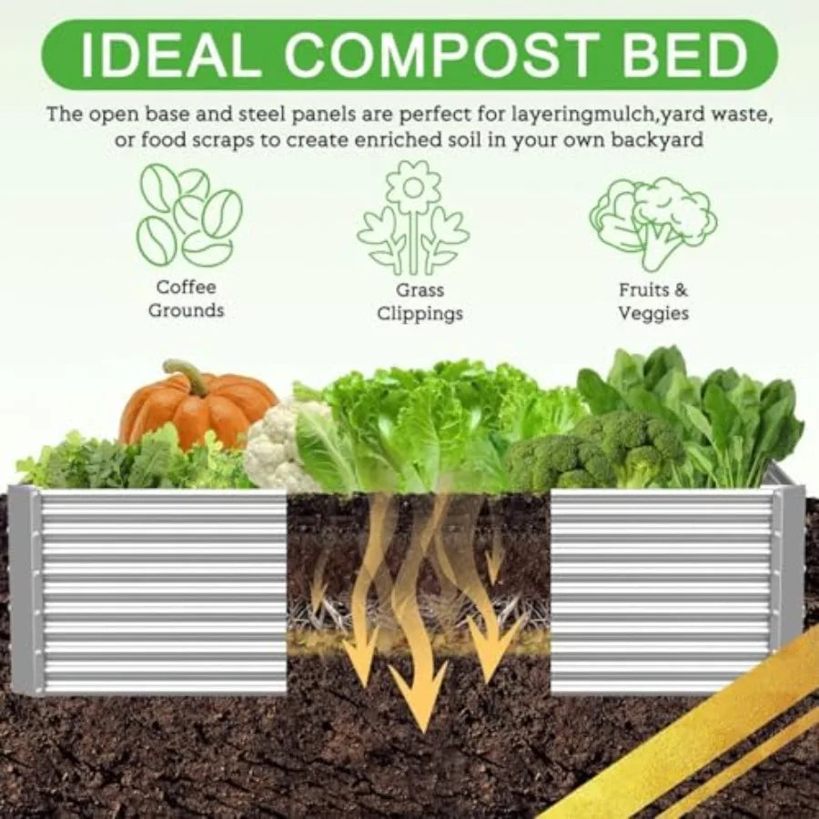 2 Pack Tall 8x3FT Corrugated Galvanized Steel Raised Garden Bed