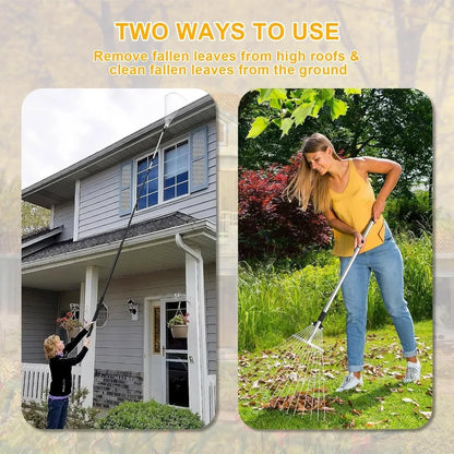 Roof and Yard Rake 7-31 FT, Dual Use to Clean Leaves, Branches and Debris for Roofs/Lawn