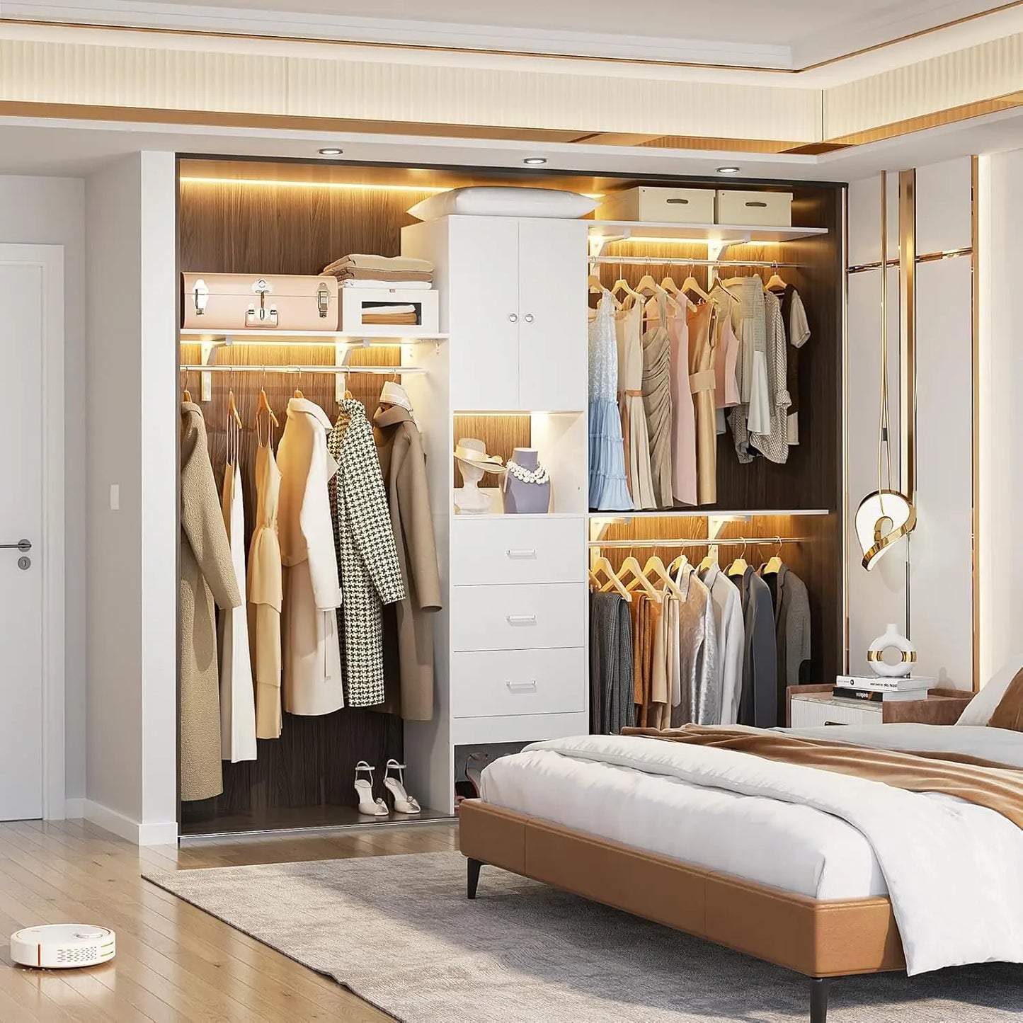 Walk In Closet System with Doors & 3 Shelving Towers