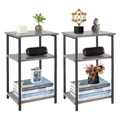 Two Steel Frame 3-Tier End Tables with Adjustable Feet