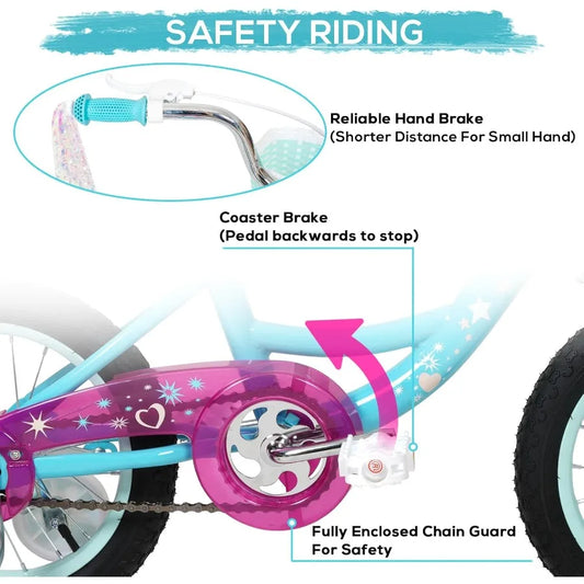 Bike for Girls with Training Wheels, Streamers, Basket, and Doll Seat