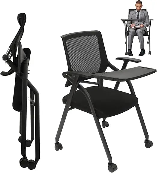 Tablet Armchair with Caster Wheels, Foldable Ergonomic Mesh Back and Arms