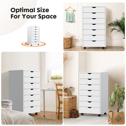 7 Drawer, Wooden Organizer Chest, Storage Mobile Cabinet on Wheels