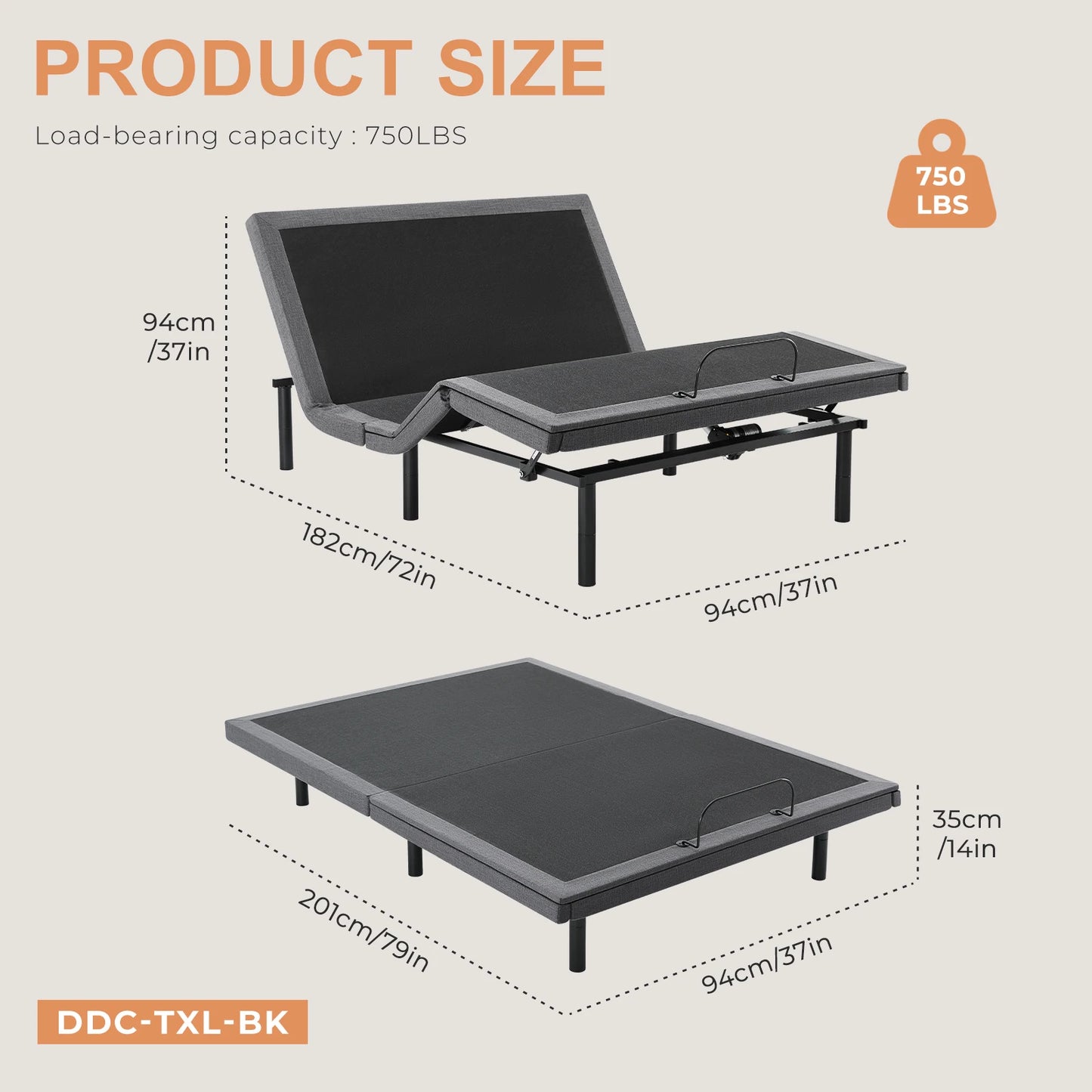 Electric Adjustable, Ergonomic Bed Frame with Wireless Remote, Zero Gravity Bed with 2 USB Ports For Bed Room