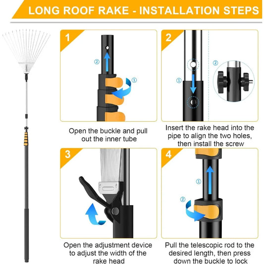 Roof and Yard Rake 7-31 FT, Dual Use to Clean Leaves, Branches and Debris for Roofs/Lawn