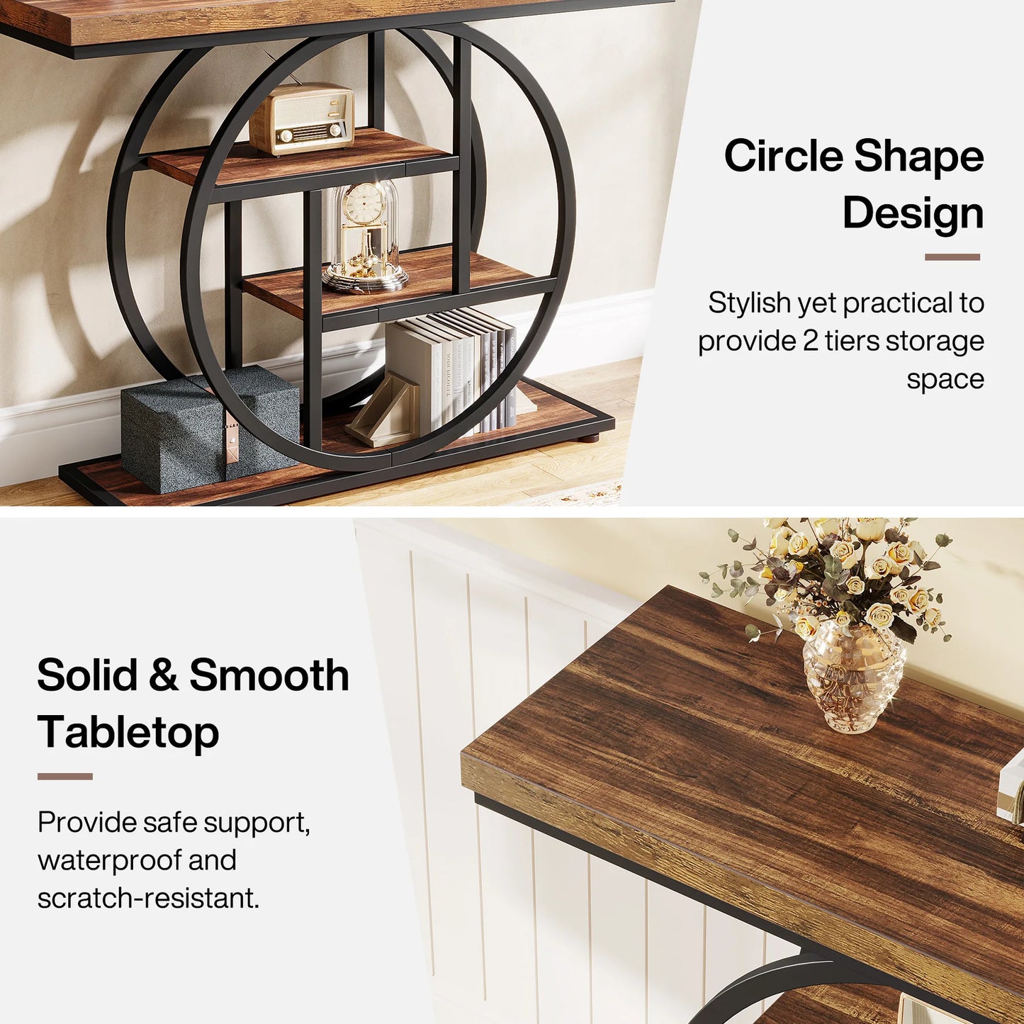 4-Tier Entryway, Console Table, 41.3-Inch Industrial Sofa Table for Living Room