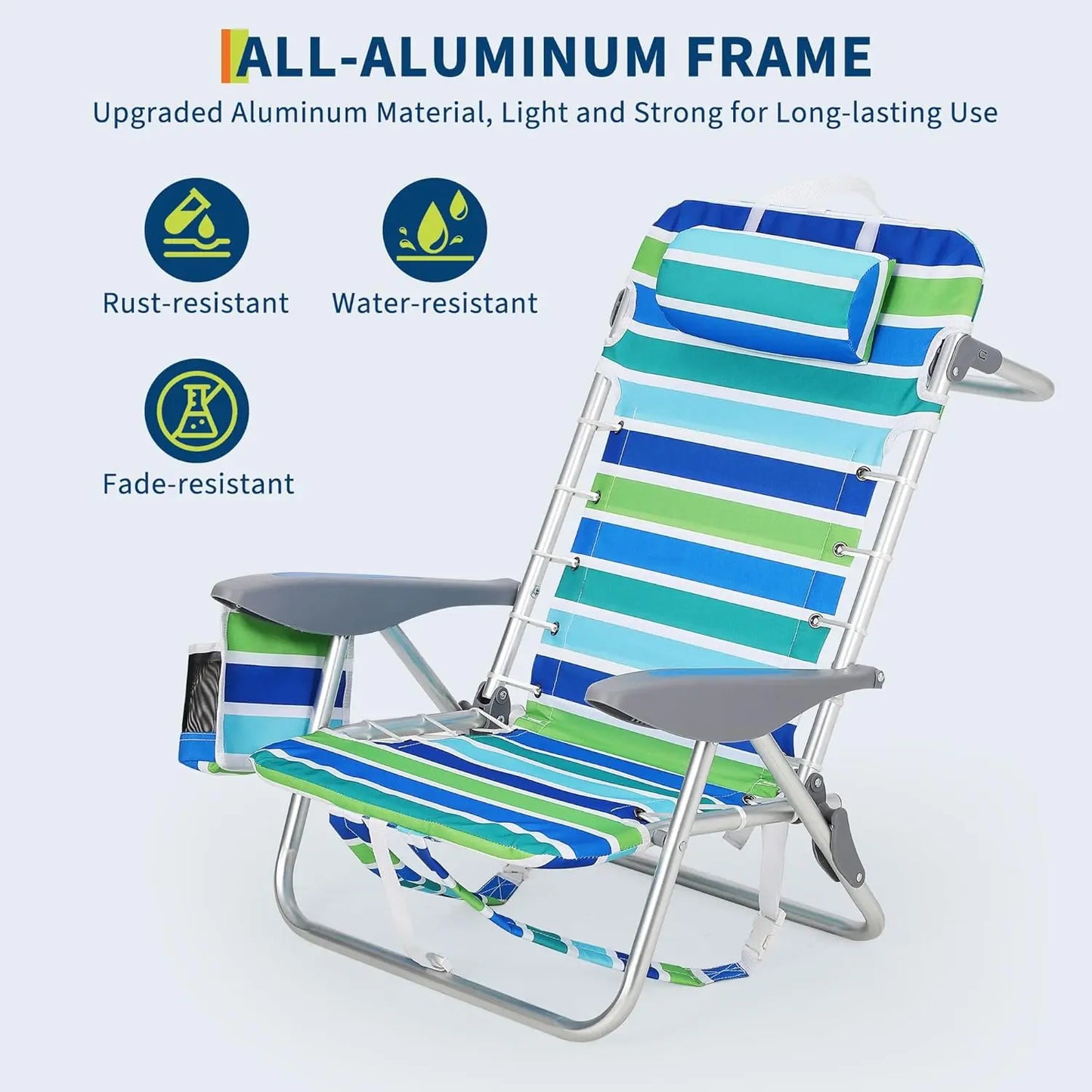 Portable Backpack Folding Chair w/5 Reclining Positions for Adults