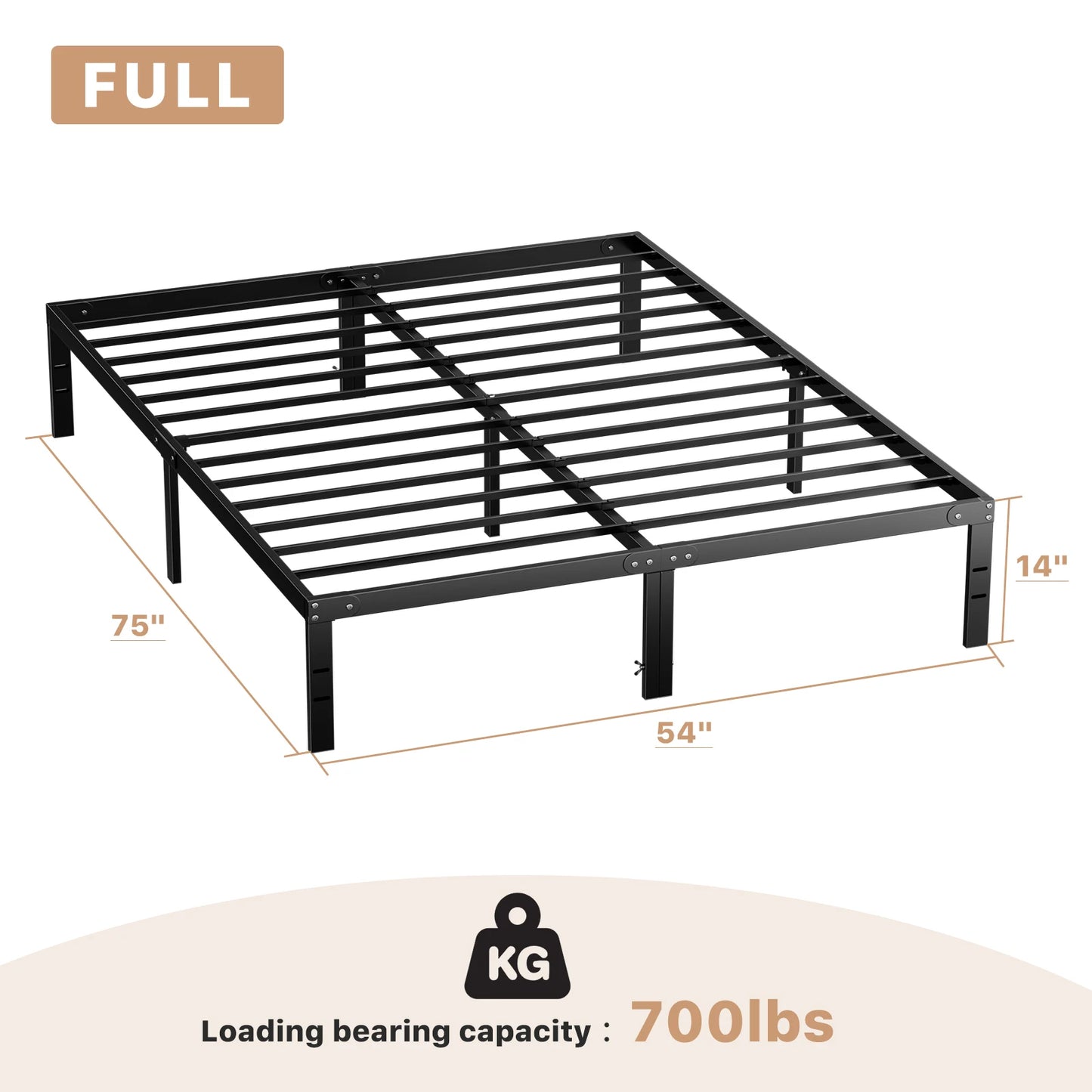 Basic Metal Platform Bed Frame, Twin, Full, Queen, King Size Bedroom Frames with Storage Space, Sturdy Steel Slat Support 350LBS