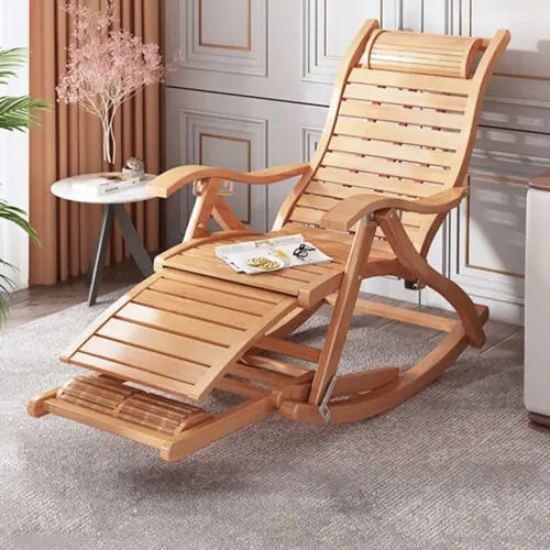 Folding Bamboo Rocking Chair Indoor Outdoor Furniture Adjustable