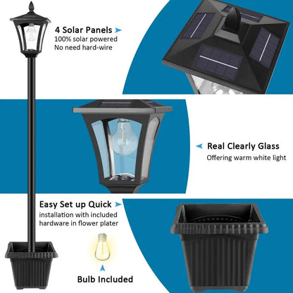 Solar Post Lamp with Planter for Backyard, Pathways