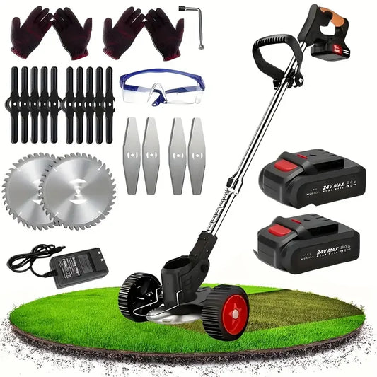 Cordless Grass Edger with 2 Batteries & 3 Cutting Blade Types