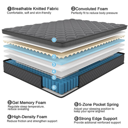Hybrid Spring Memory Foam Mattress in a Box, 10"12"14"Twin Full Queen King Sizes