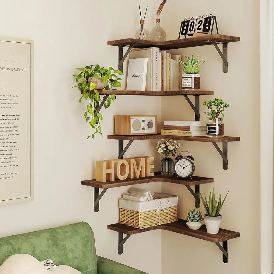 Rustic Wood Floating Corner Shelves Wall Mounted