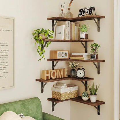 Rustic Wood Floating Corner Shelves Wall Mounted