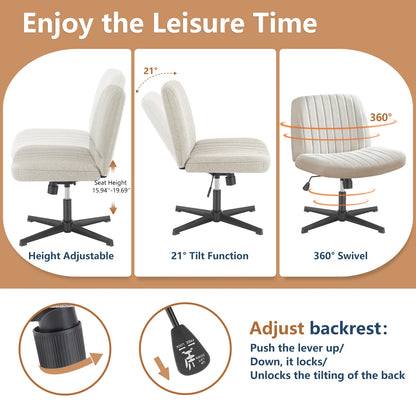 Adjustable Swivel Cross Legged Office, Living Room, Armless Gaming Chair, Vanity, Home Office