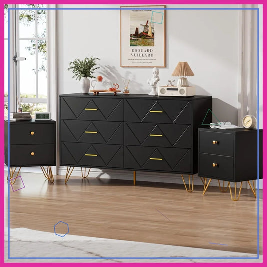 3-Piece Bedroom Set with 6-Drawer Dresser and Nightstands
