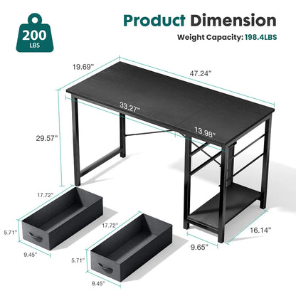 47IN Modern Computer Desk with 2 Drawers For Study, Office, Gaming room