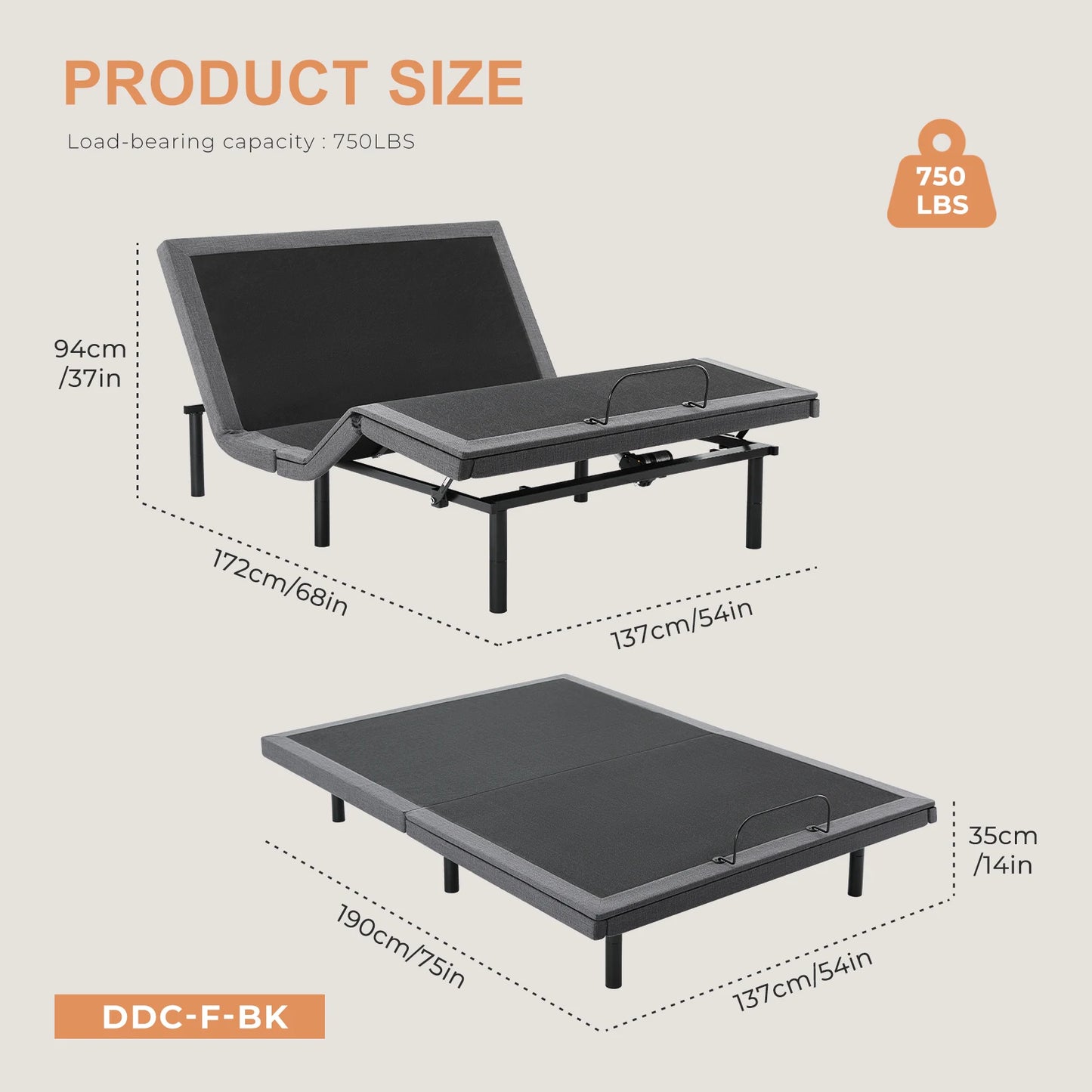 Electric Adjustable, Ergonomic Bed Frame with Wireless Remote, Zero Gravity Bed with 2 USB Ports For Bed Room