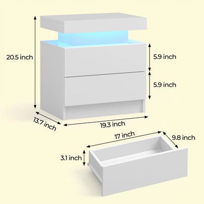 LED Nightstands with 2 Drawers for Bedroom, Living Room