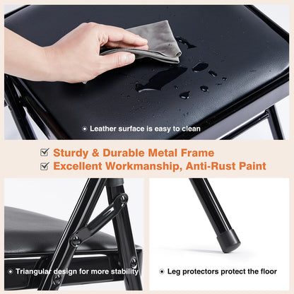 4 Pack Sturdy Metal, Leather Padded Folding Chairs