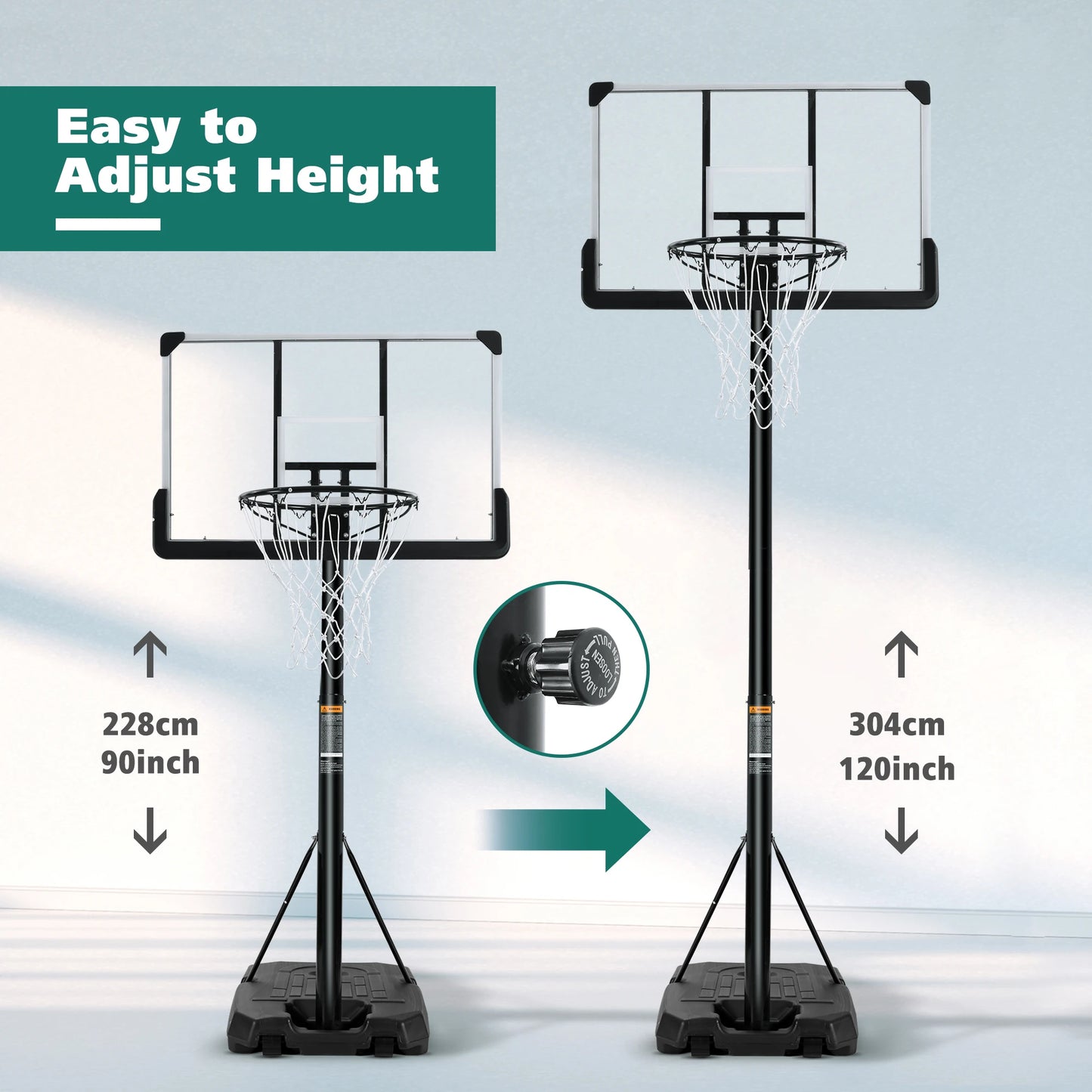 44" Portable Basketball Hoop with Adjustable Height System