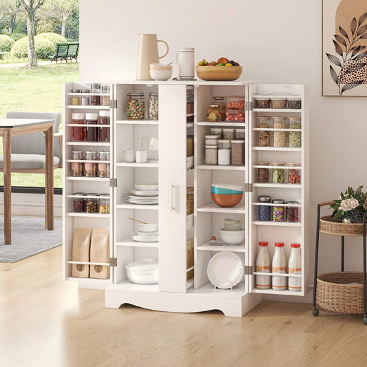 White Wooden Kitchen Storage Cabinet with Drawer & Adjustable Shelves