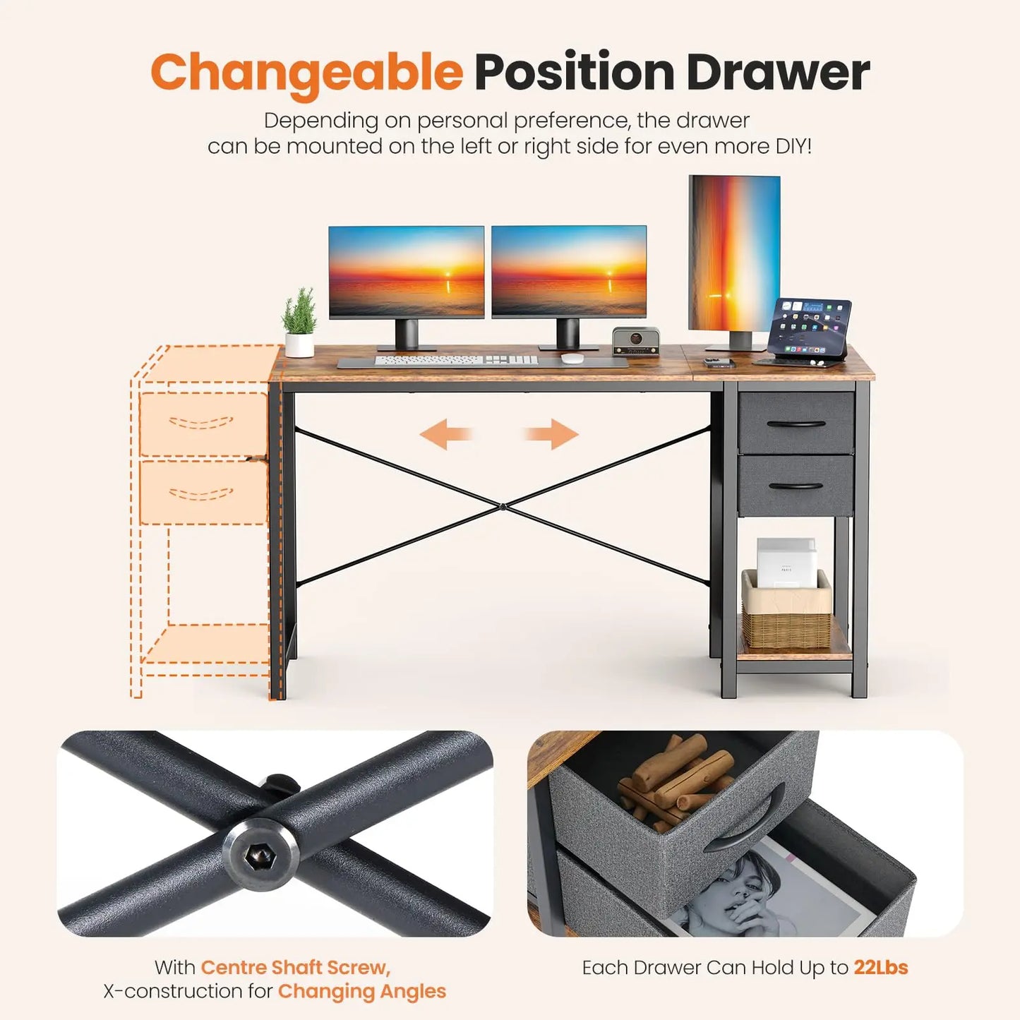 47IN Modern Computer Desk with 2 Drawers For Study, Office, Gaming room