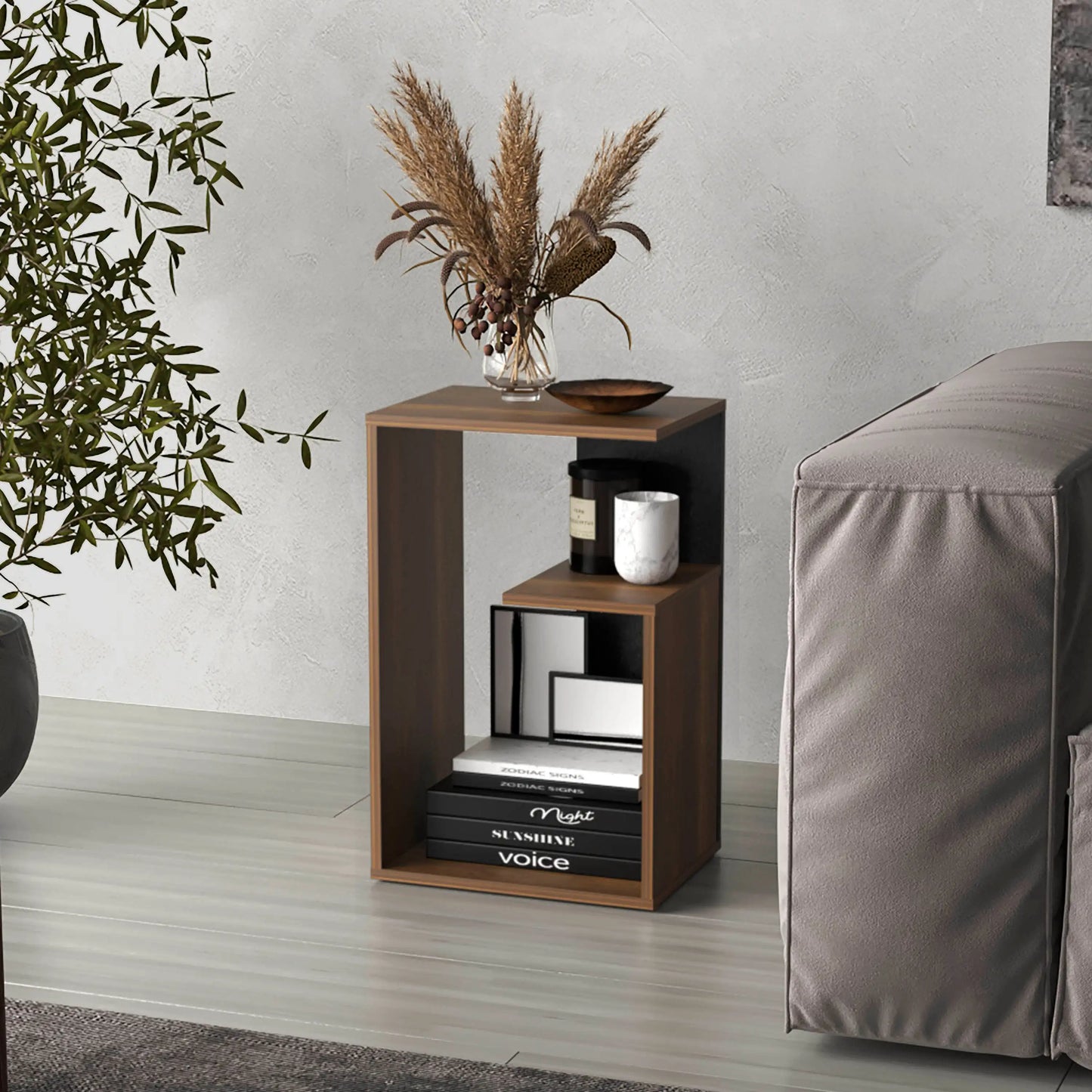 25" High 3-Tier Side Table Black Wengue - Walnut