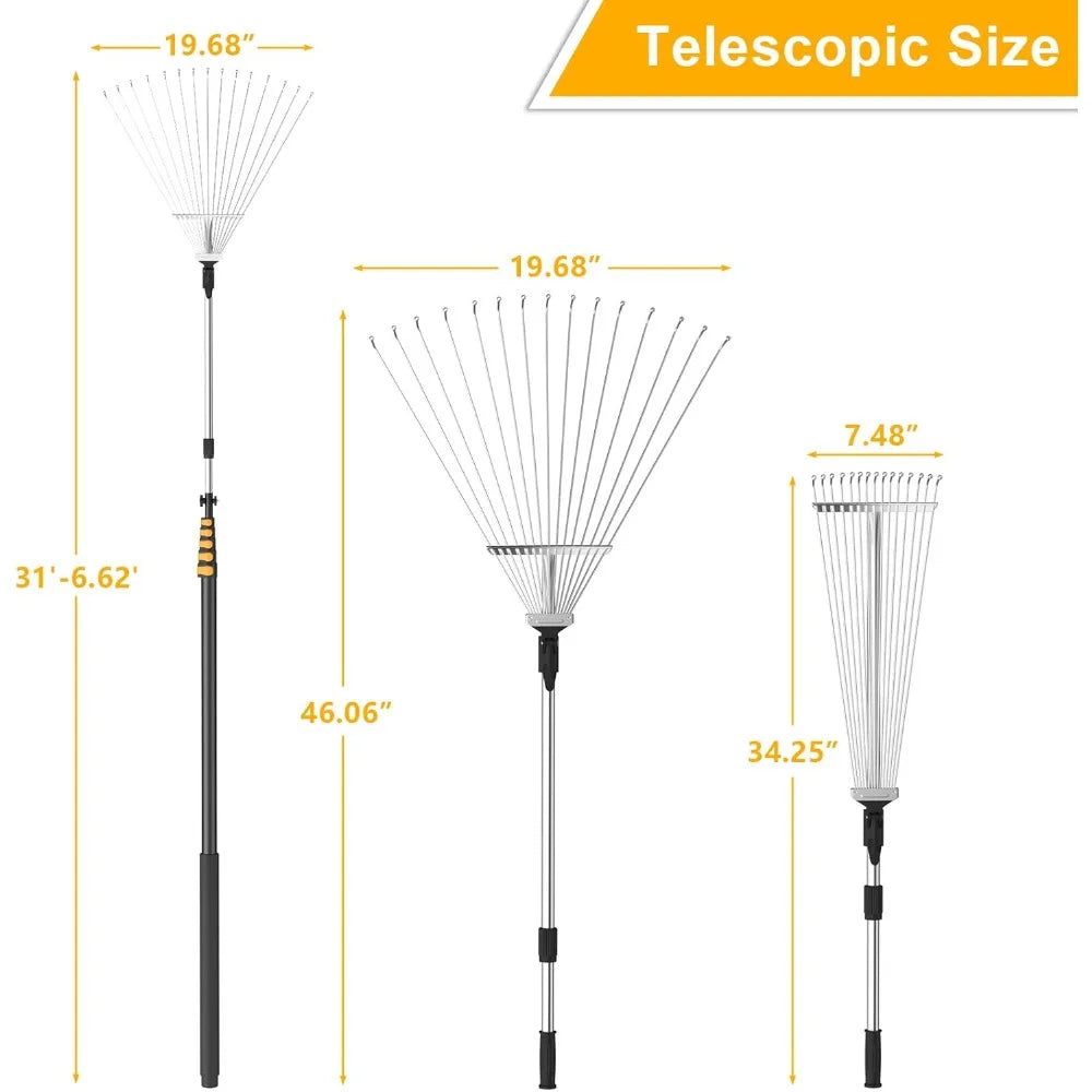 Roof and Yard Rake 7-31 FT, Dual Use to Clean Leaves, Branches and Debris for Roofs/Lawn