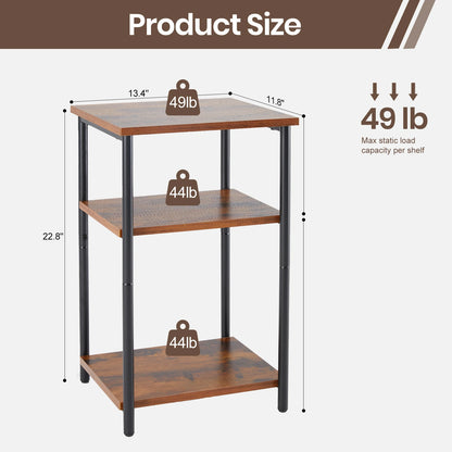 Two Steel Frame 3-Tier End Tables with Adjustable Feet