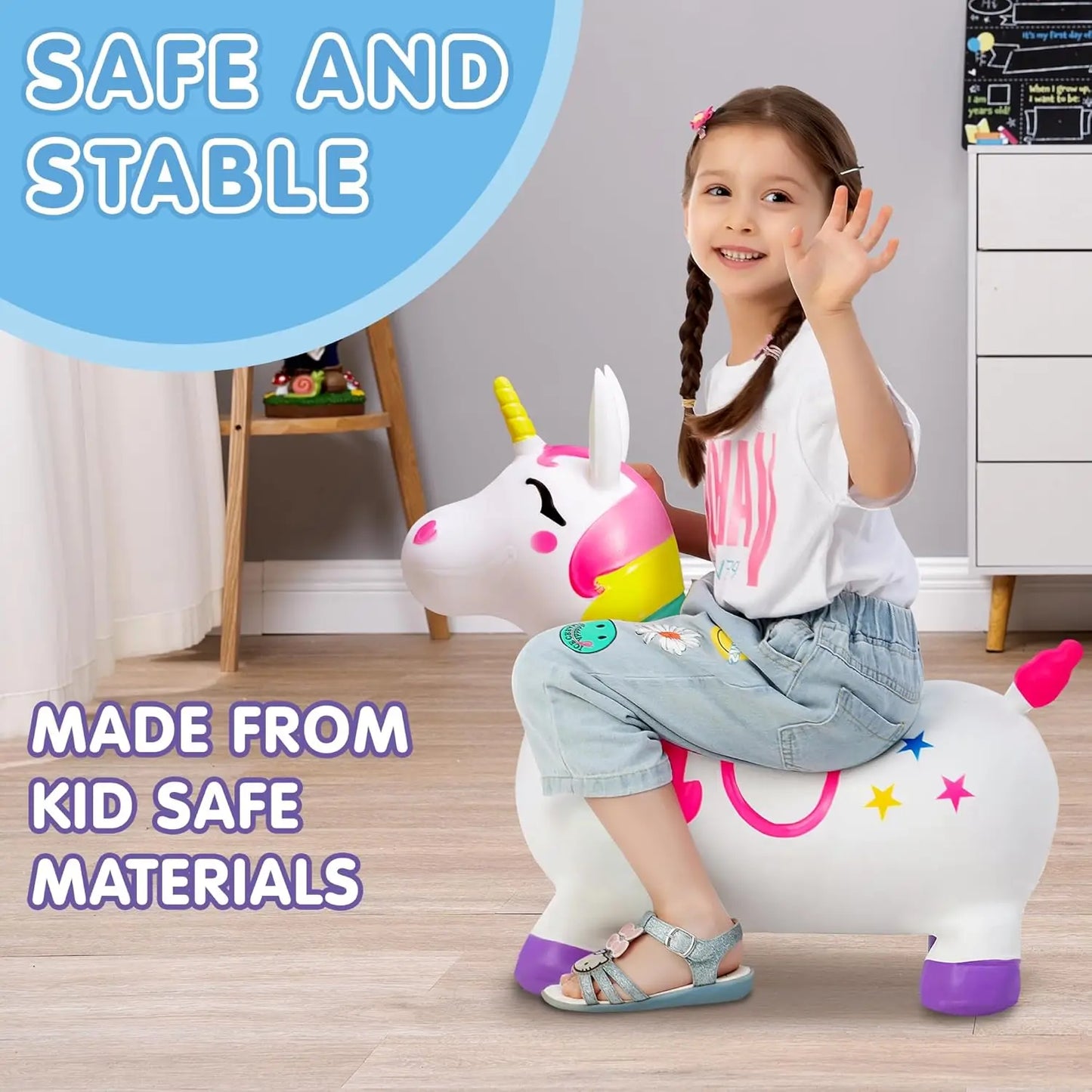 Kids Bouncy Unicorn Horse Ride On Toy