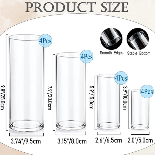 16-Piece Glass Cylinder Vase Set with 24 Floating Candles