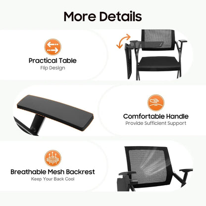 Tablet Armchair with Caster Wheels, Foldable Ergonomic Mesh Back and Arms