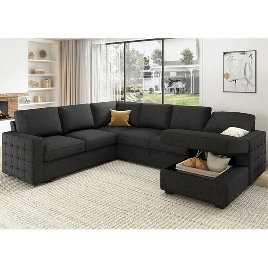 Gray Sectional Sofa with Hidden Bed and Storage