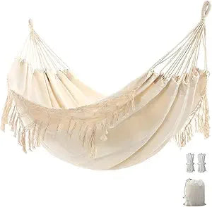 Double Boho Macrame Hammock with Elegant Tassels for Patio
