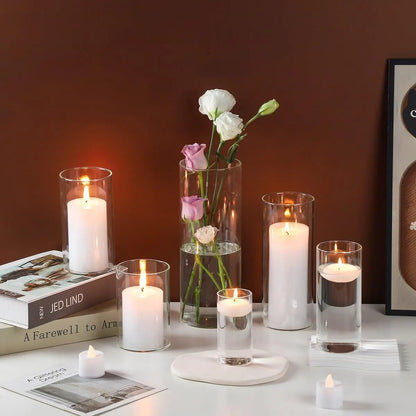 16-Piece Glass Cylinder Vase Set with 24 Floating Candles