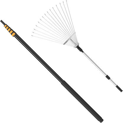 Roof and Yard Rake 7-31 FT, Dual Use to Clean Leaves, Branches and Debris for Roofs/Lawn