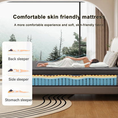 12"14"Twin, Full, Queen, King Memory Foam Pocket Spring Hybrid Mattress in a Box