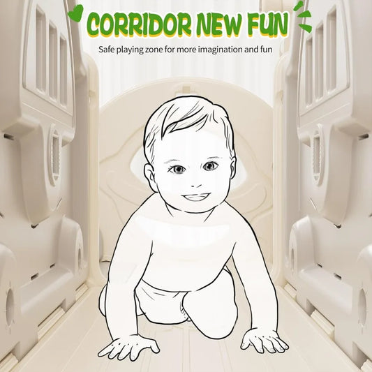 Toddler Slide Playset with Climber Basketball Hoop, Tunnel, Ring Toss Game and Storage Space, White Grey