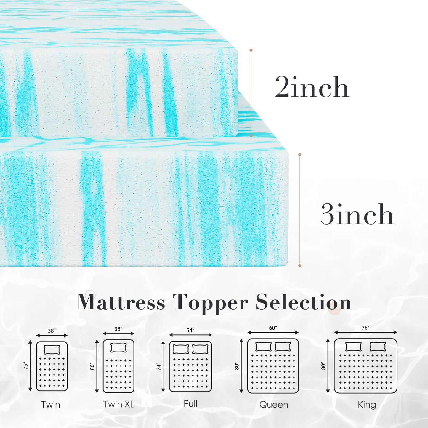 2-3 Inch Cooling Gel Memory Foam Mattress Topper