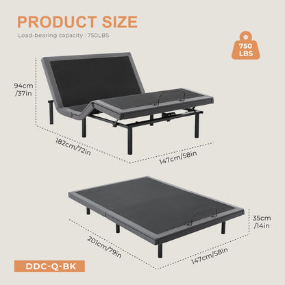Electric Adjustable, Ergonomic Bed Frame with Wireless Remote, Zero Gravity Bed with 2 USB Ports For Bed Room