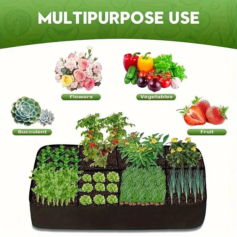 3x6FT Breathable Planter Raised Garden Bed, 128 Gallon 8 Grids Plant Grow Bags