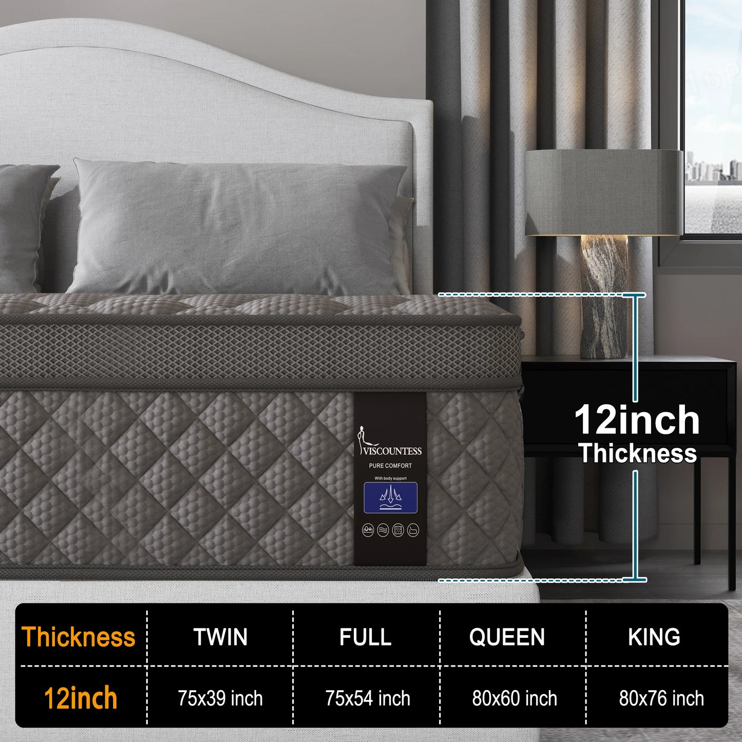 Hybrid Spring Memory Foam Mattress in a Box, 10"12"14"Twin Full Queen King Sizes