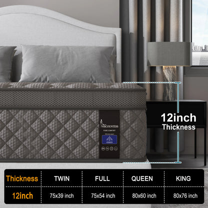 Hybrid Spring Memory Foam Mattress in a Box, 10"12"14"Twin Full Queen King Sizes