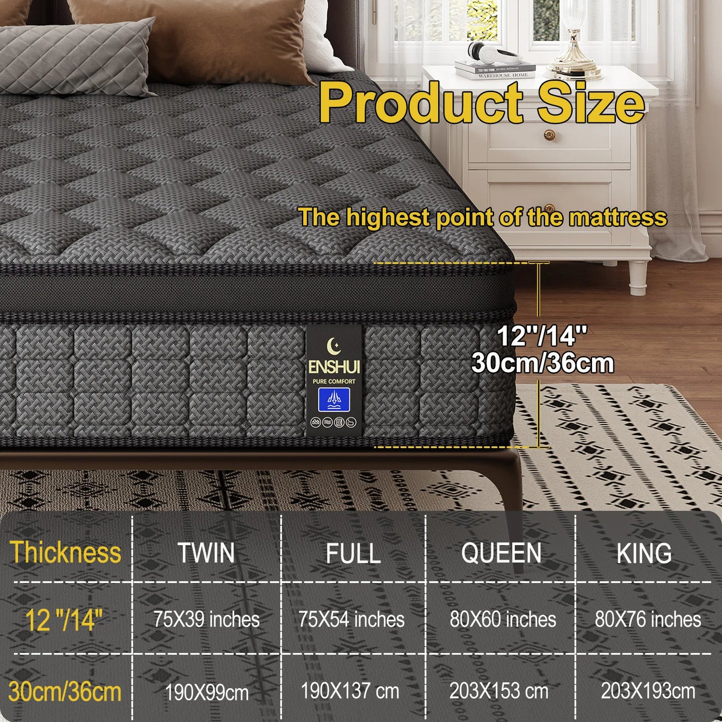 12"14"Twin, Full, Queen, King Memory Foam Pocket Spring Hybrid Mattress in a Box