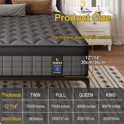 12"14"Twin, Full, Queen, King Memory Foam Pocket Spring Hybrid Mattress in a Box